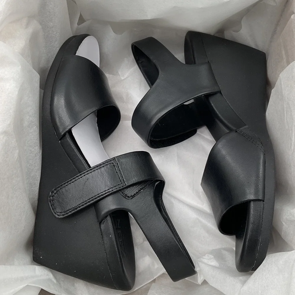 Naturalizer 27 Edit Ziv Black Leather Wedge Sandals Womens Slingback Strappy